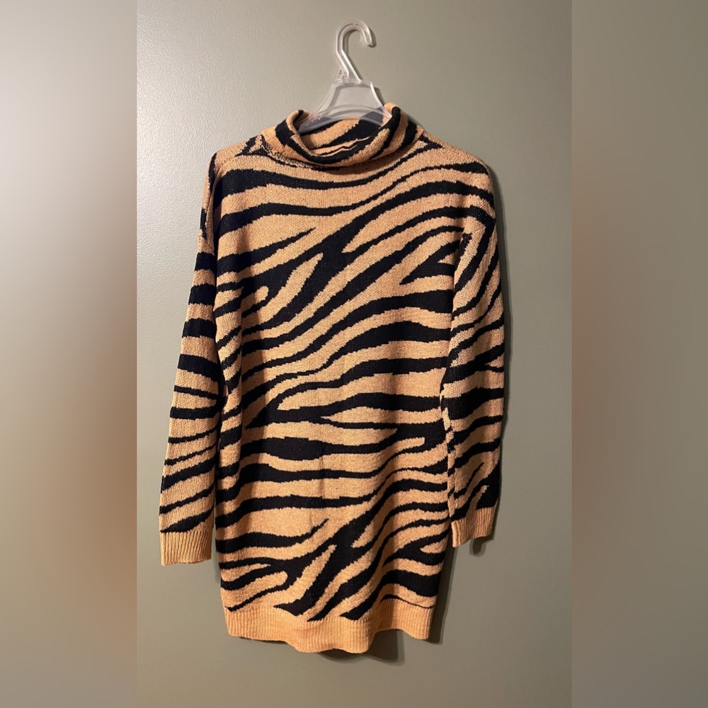 Roll-neck Animal zebra print plus sweater dress UK20/US16
